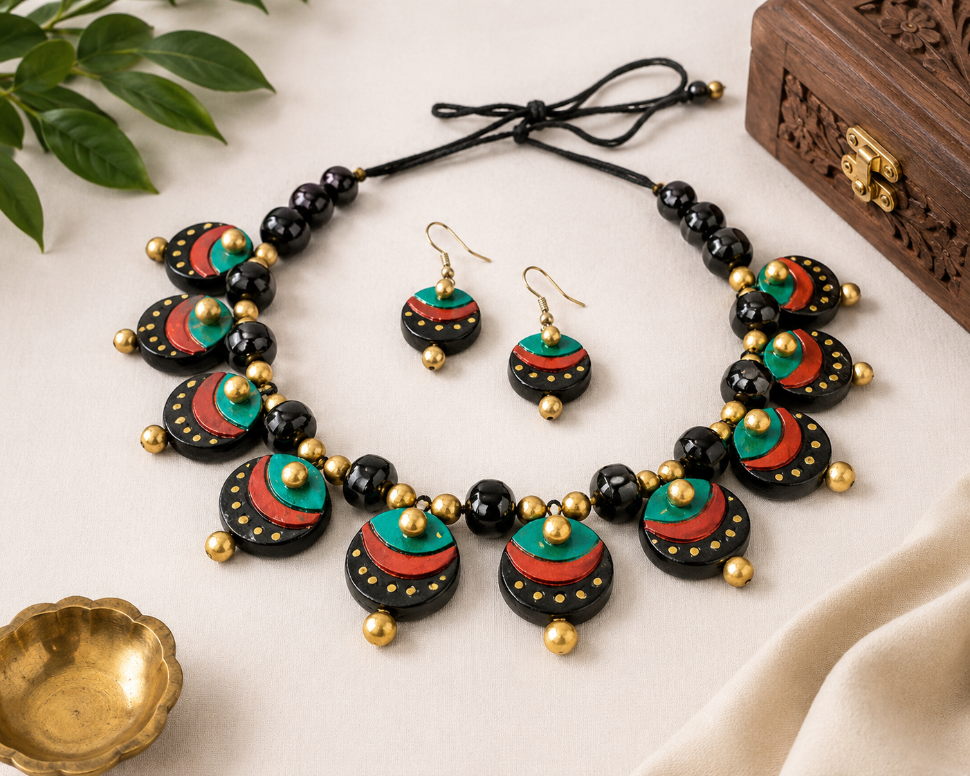 Handmade Molela Terracotta Clay Jewellery Set in Beautiful Multi Colour