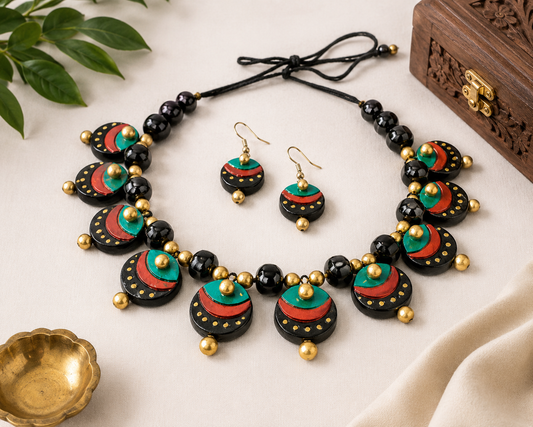 Handmade Molela Terracotta Clay Jewellery Set in Beautiful Multi Colour