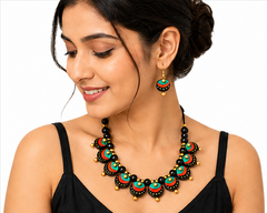 Handmade Molela Terracotta Clay Jewellery Set in Beautiful Multi Colour