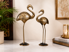 Antique Metal Crane Tea Light Set Of 2