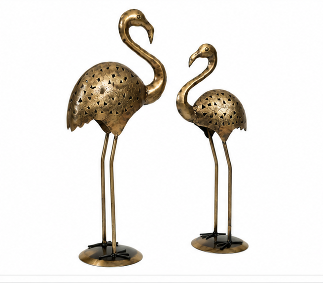 Antique Metal Crane Tea Light Set Of 2