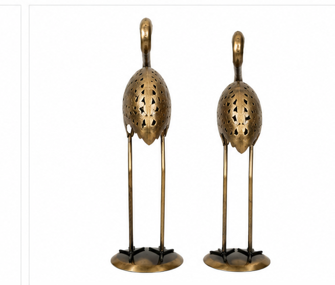 Antique Metal Crane Tea Light Set Of 2