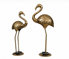 Antique Metal Crane Tea Light Set Of 2