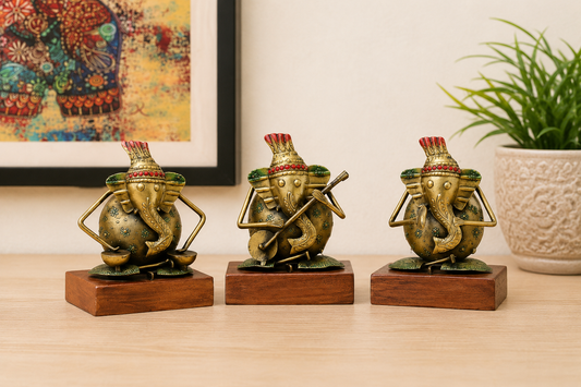 Hand Crafted Ganesha Wooden Set Of 3