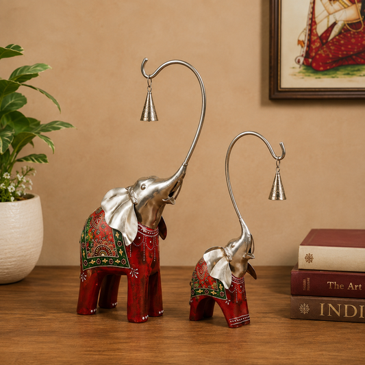 Elephant With Bell Figurine Set of 2