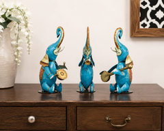 Multicolour Elephant Musician Figurine Set Of 3