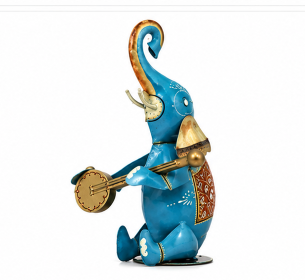 Multicolour Elephant Musician Figurine Set Of 3