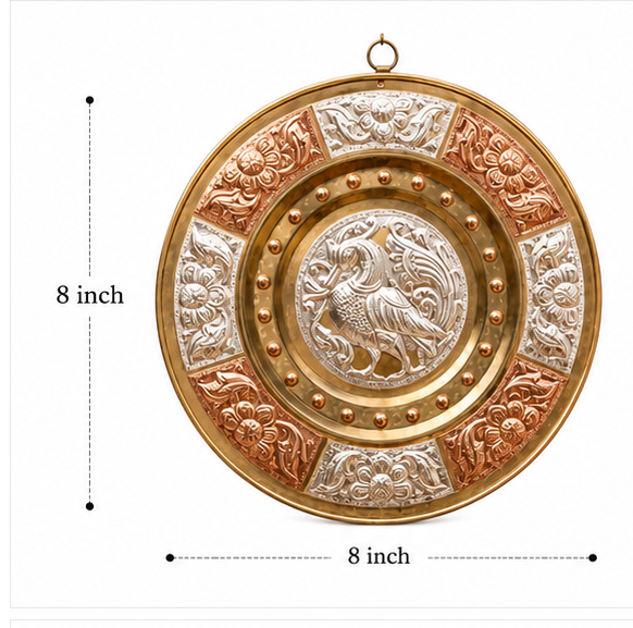 Thanjavur Art Plate with Beautiful Peacock Motif - 8 Inches