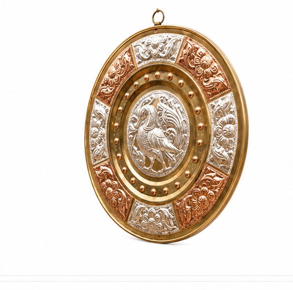 Thanjavur Art Plate with Beautiful Peacock Motif - 8 Inches