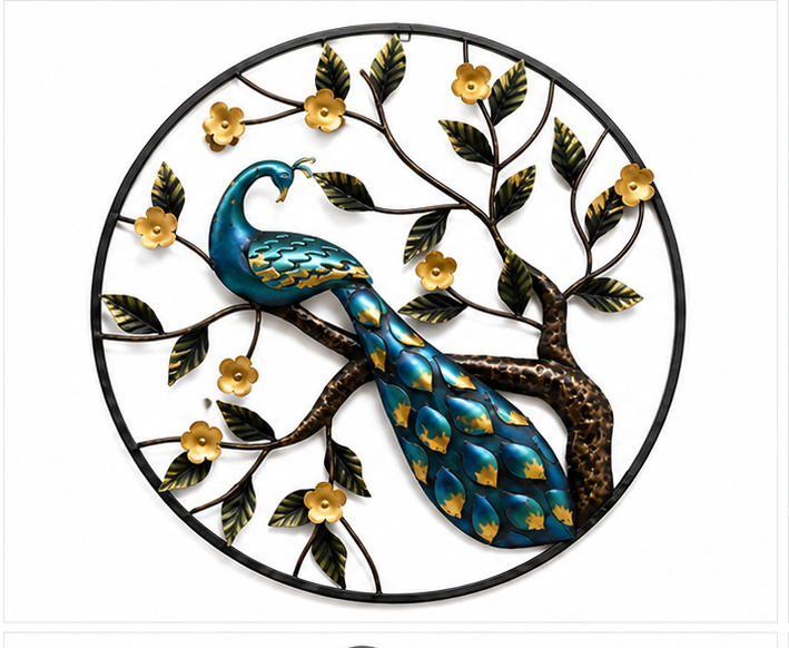 Iron Multicolour Peacock Wall Décor