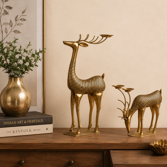 Antique Deer Family With Candle Holder