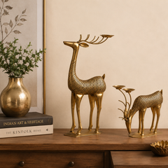 Antique Deer Family With Candle Holder