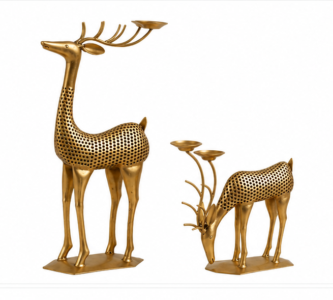 Antique Deer Family With Candle Holder