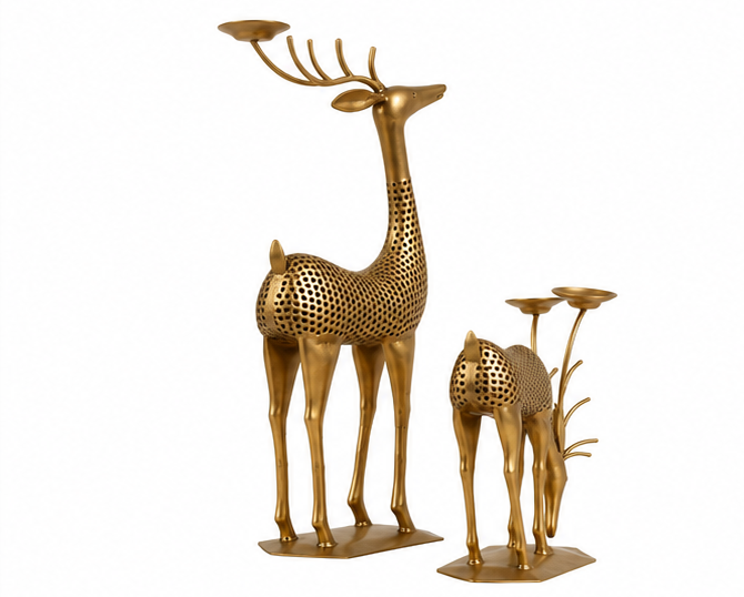 Antique Deer Family With Candle Holder