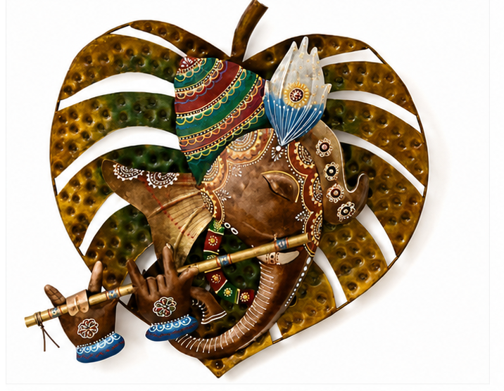 Ganesha In Leaf Art Metal Frame