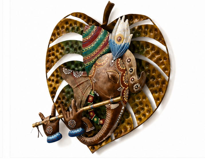 Ganesha In Leaf Art Metal Frame