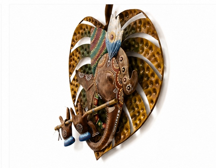 Ganesha In Leaf Art Metal Frame