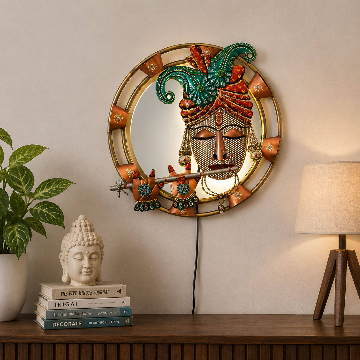 Iron Krishna With Led Metal Wall Art