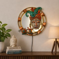 Iron Krishna With Led Metal Wall Art
