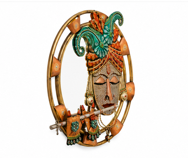 Iron Krishna With Led Metal Wall Art