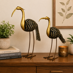 Iron Painted Crane Tea Light Set Of 2