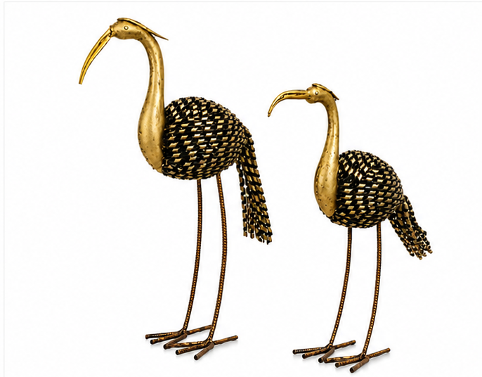 Iron Painted Crane Tea Light Set Of 2