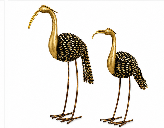 Iron Painted Crane Tea Light Set Of 2