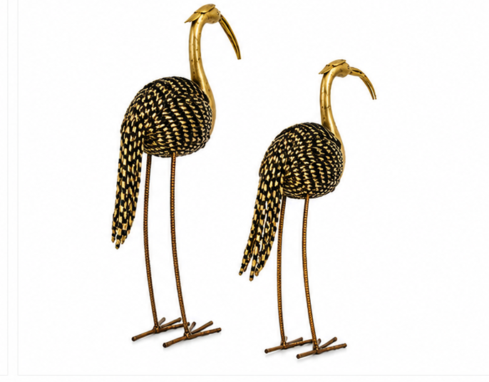 Iron Painted Crane Tea Light Set Of 2