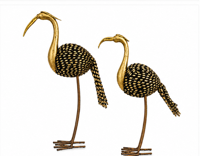 Iron Painted Crane Tea Light Set Of 2