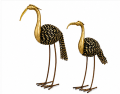Iron Painted Crane Tea Light Set Of 2