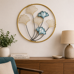 Multicolour Iron Leaves Round Frame Wall Art