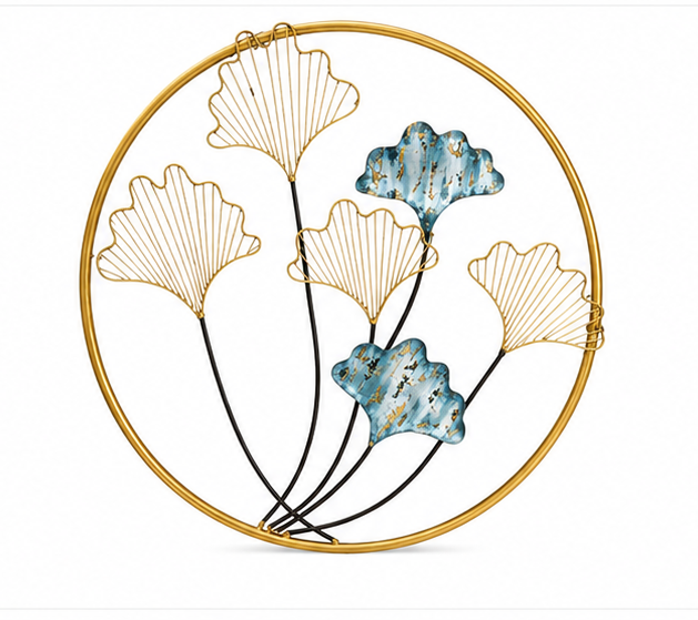 Multicolour Iron Leaves Round Frame Wall Art