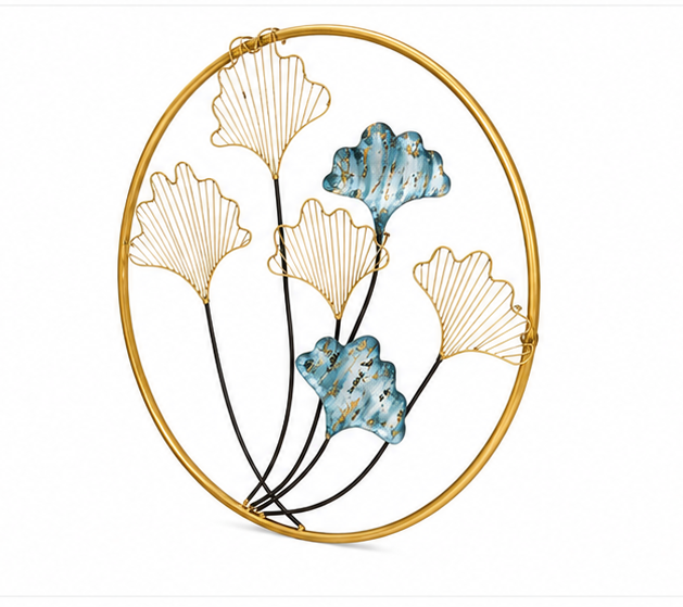 Multicolour Iron Leaves Round Frame Wall Art