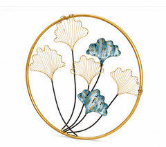 Multicolour Iron Leaves Round Frame Wall Art