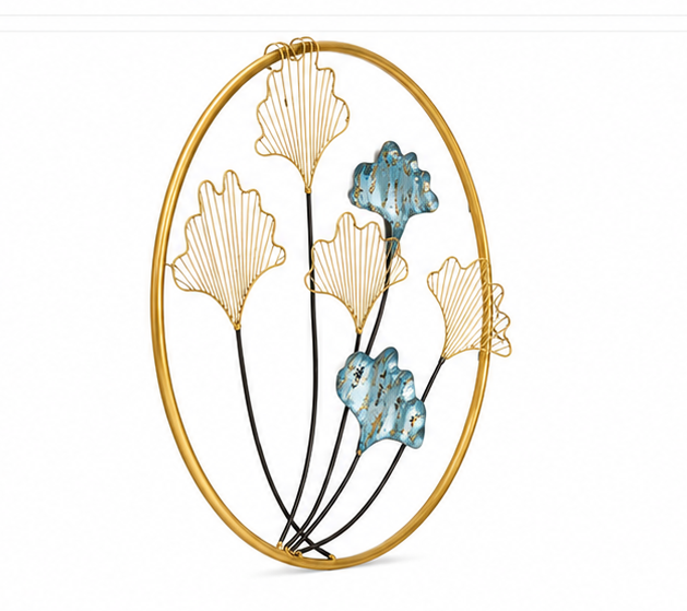 Multicolour Iron Leaves Round Frame Wall Art