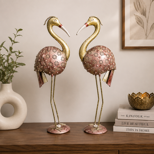 Classic Iron Pair Of Crane T-light Table Décor