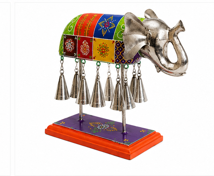 Multicolour Iron Wood Elephant Bells