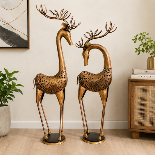 Iron Antique Pair Of Vienna Deer Set Of 2