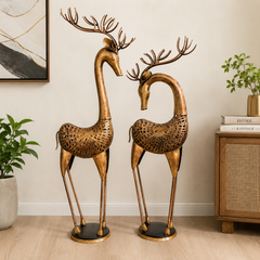 Iron Antique Pair Of Vienna Deer Set Of 2