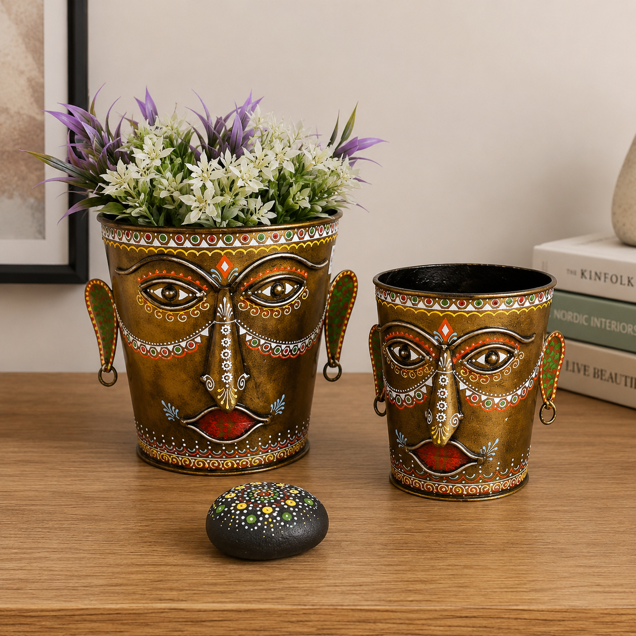 Iron Painted Bucket Planter Set Of 2