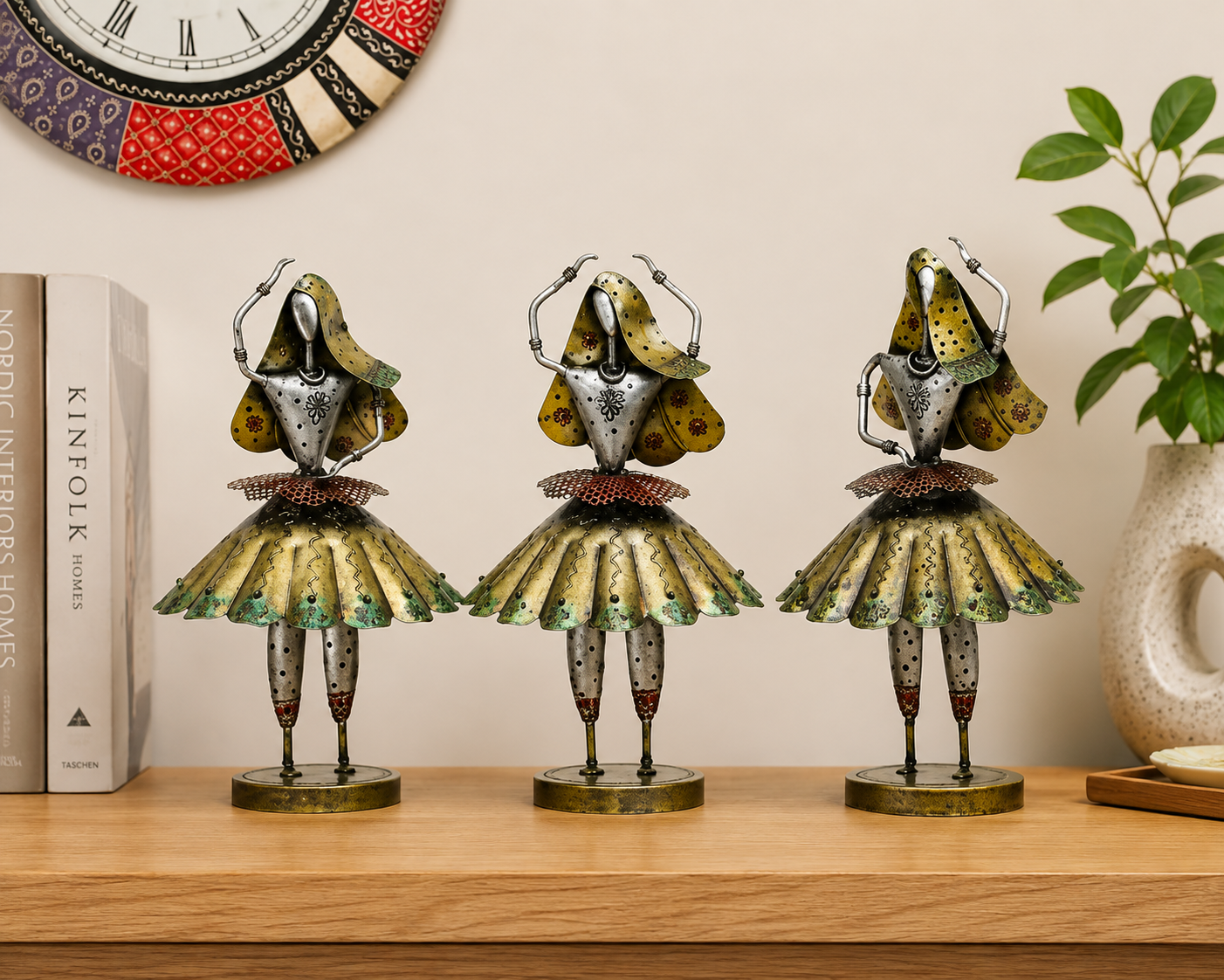 Antique Wrought Ladies Figurine Set Of 3