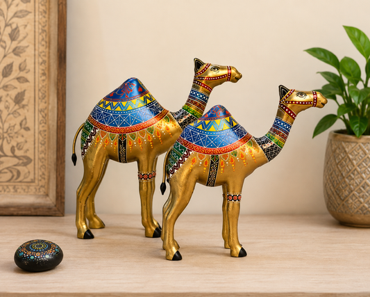 Colourful Iron Painted Camel Set Of 2