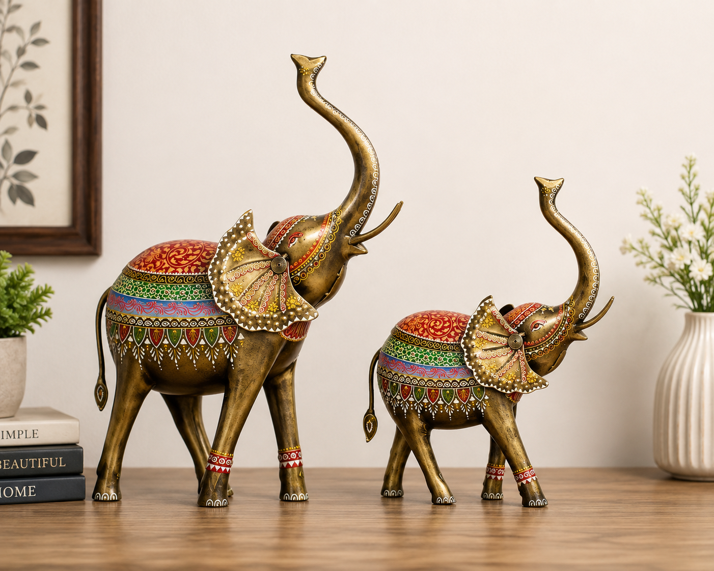 Handcrafted Elephant Figurine Set Of 2