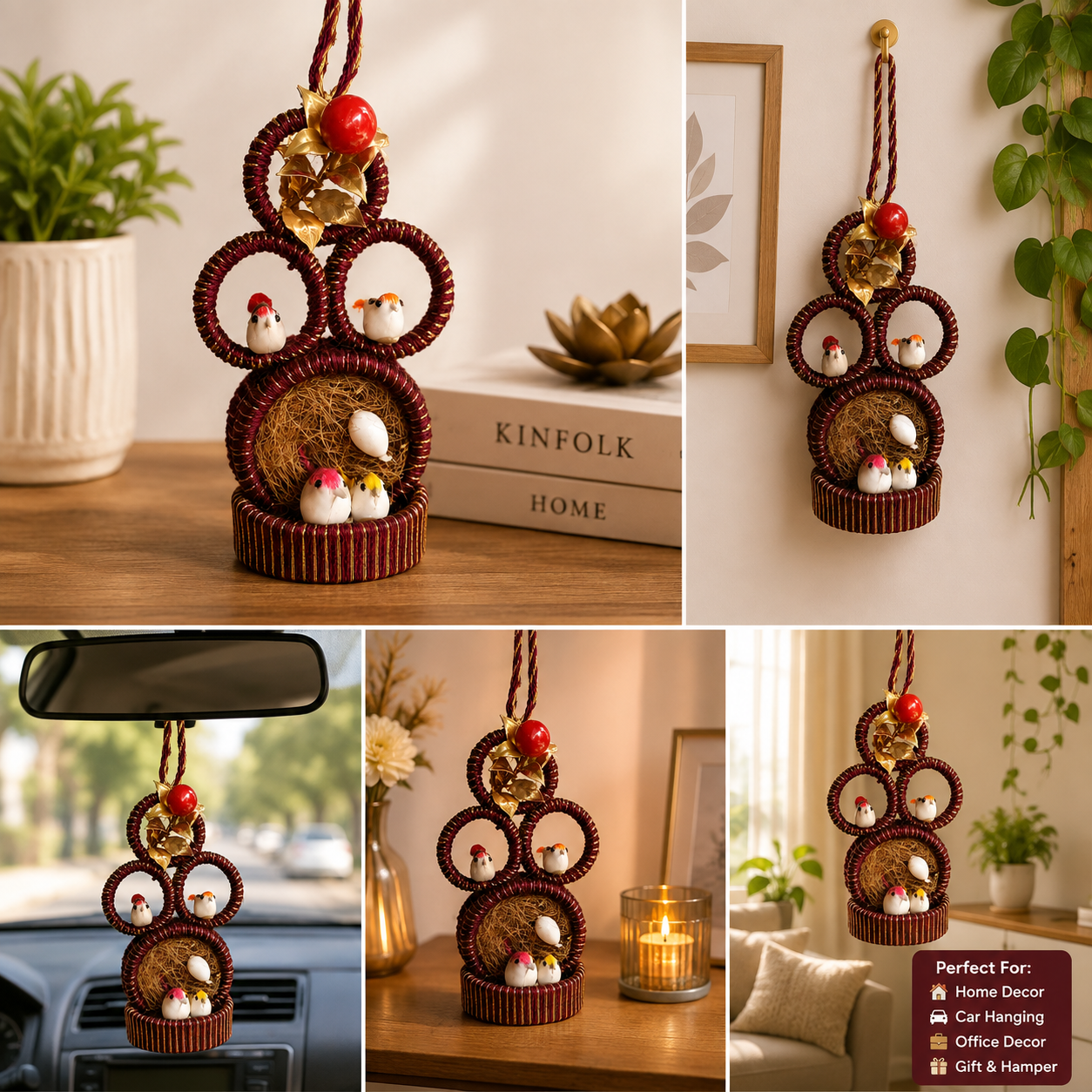 Jute Nest Wall Hanging Maroon Gold