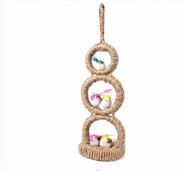 Jute Nest Wall Hanging with 5 birds