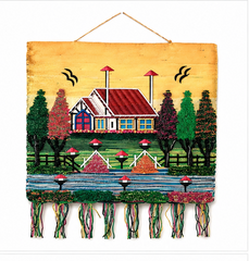 Jute Wall Hanging of Colourful House with Trees