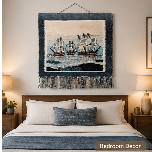 Jute Wall Hanging Ocean with Ships