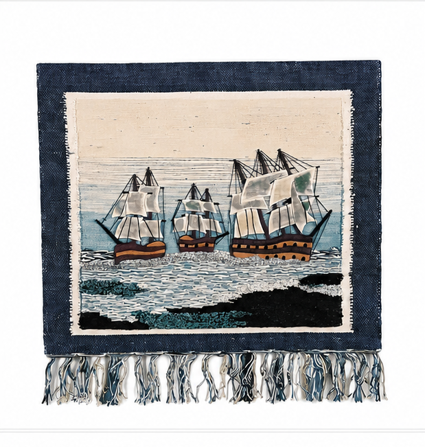 Jute Wall Hanging Ocean with Ships