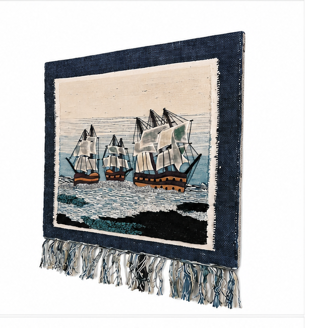 Jute Wall Hanging Ocean with Ships