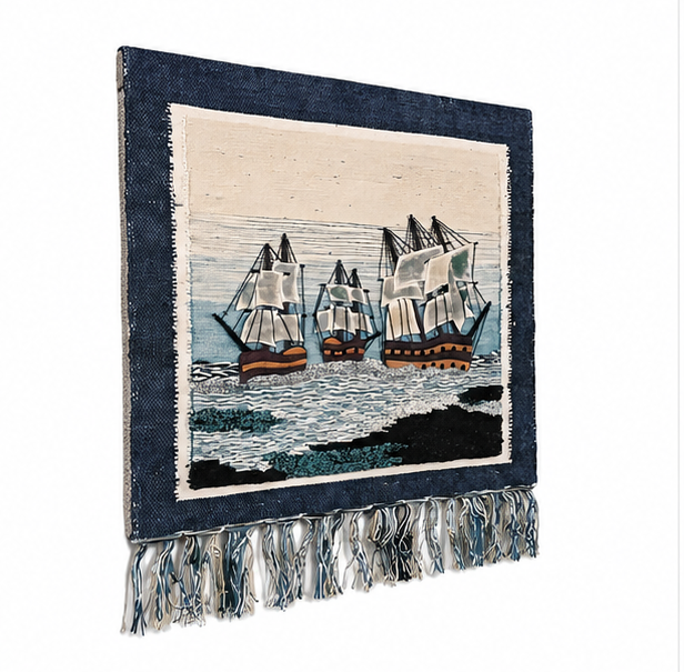 Jute Wall Hanging Ocean with Ships